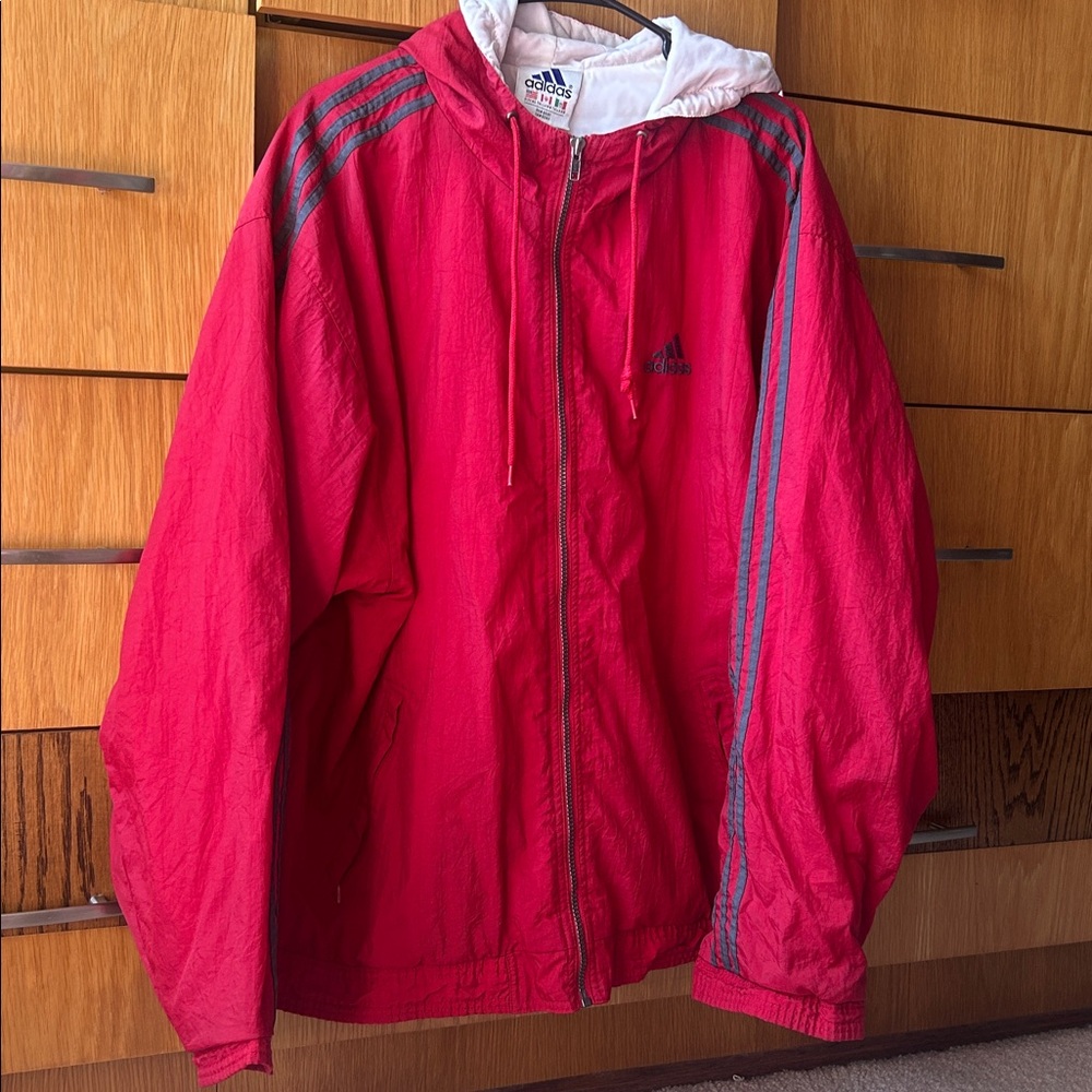 Adidas Red XL Hooded Windbreaker Jacket
